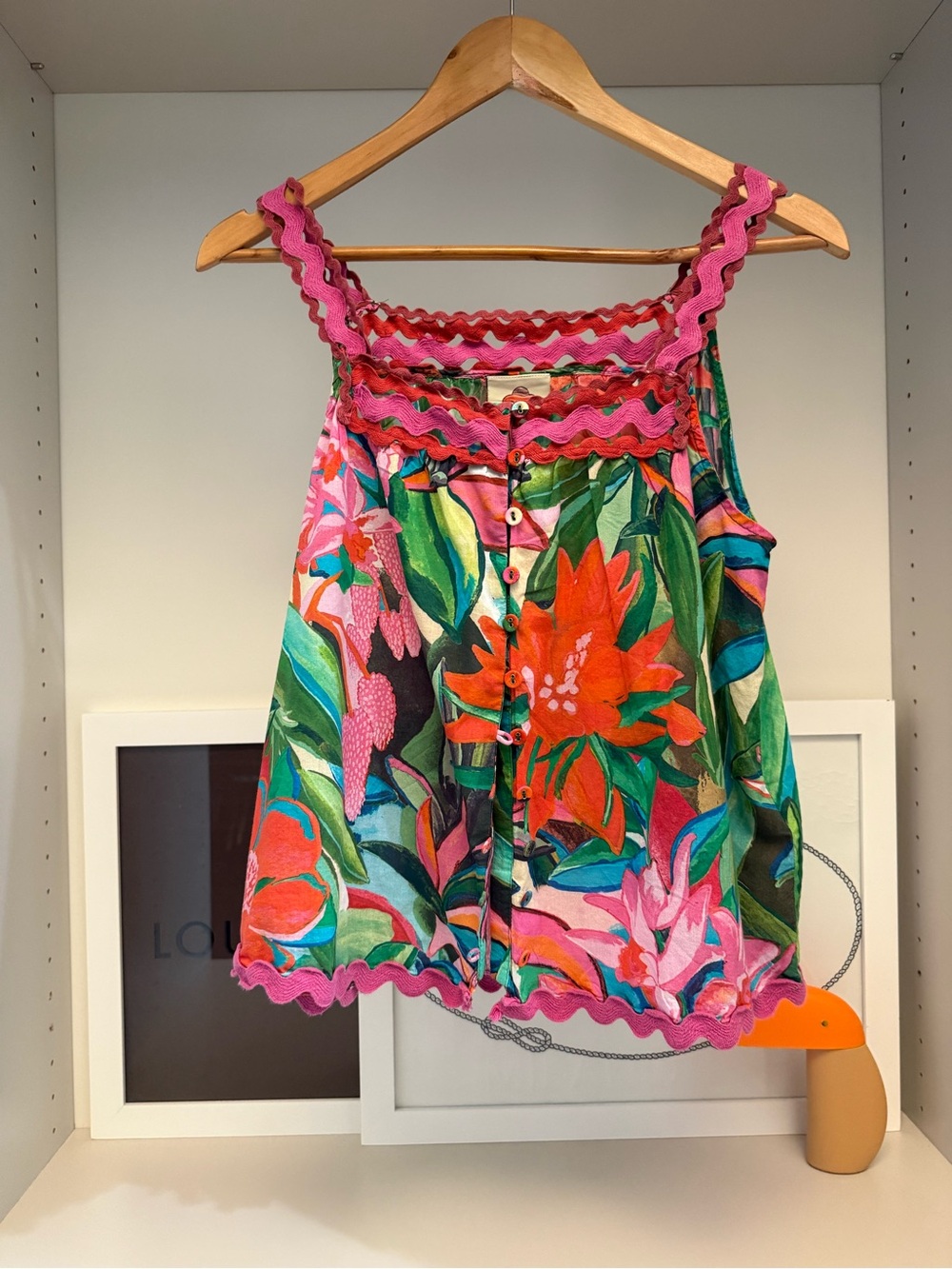 FARM Rio Floral Button-Front Camisole in Pink, Green, Orange